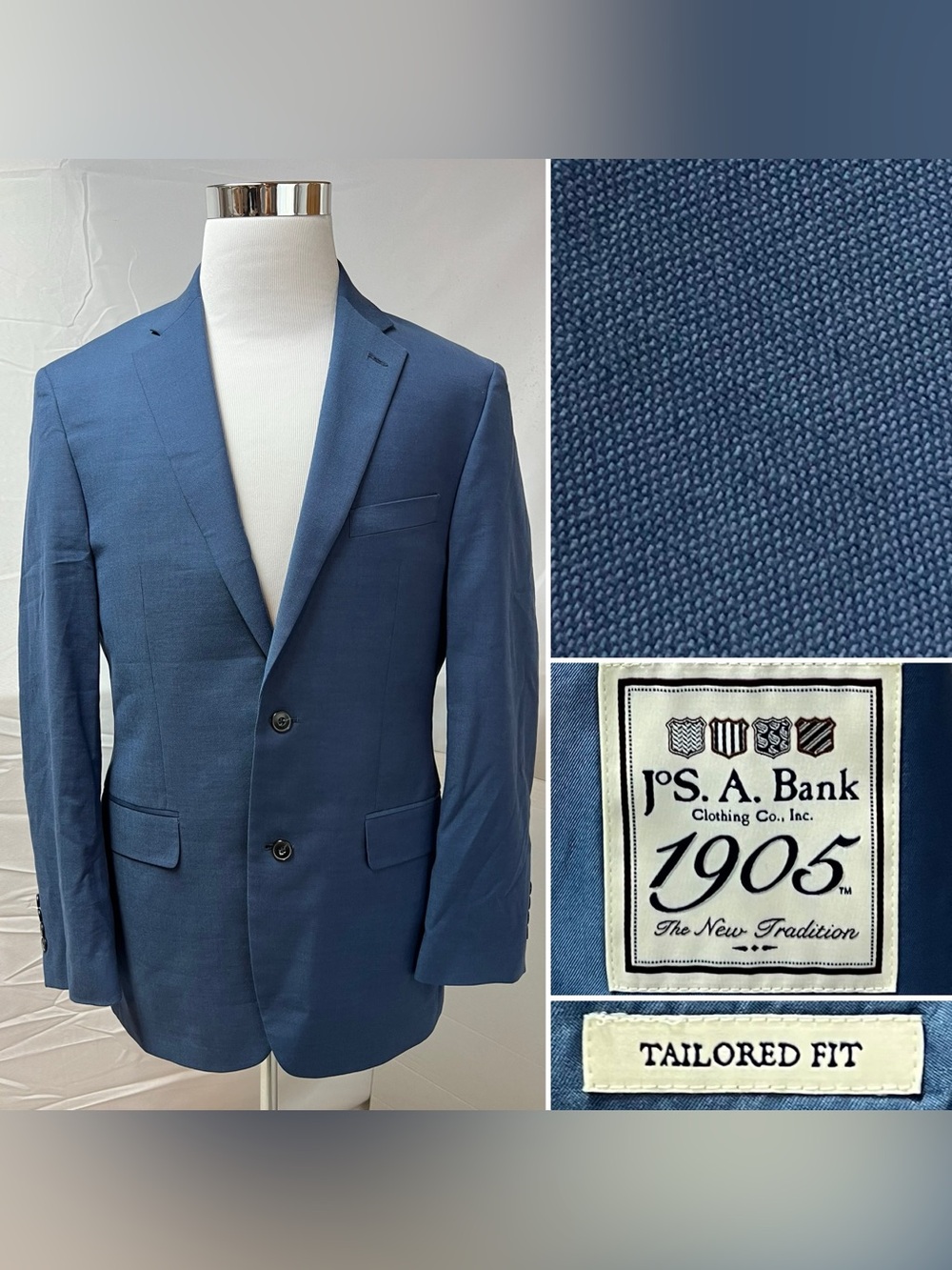 Jos. A. Bank 1905 Men's 40L Blue Tailored Fit Cotton/Wool Stretch Blazer Jacket